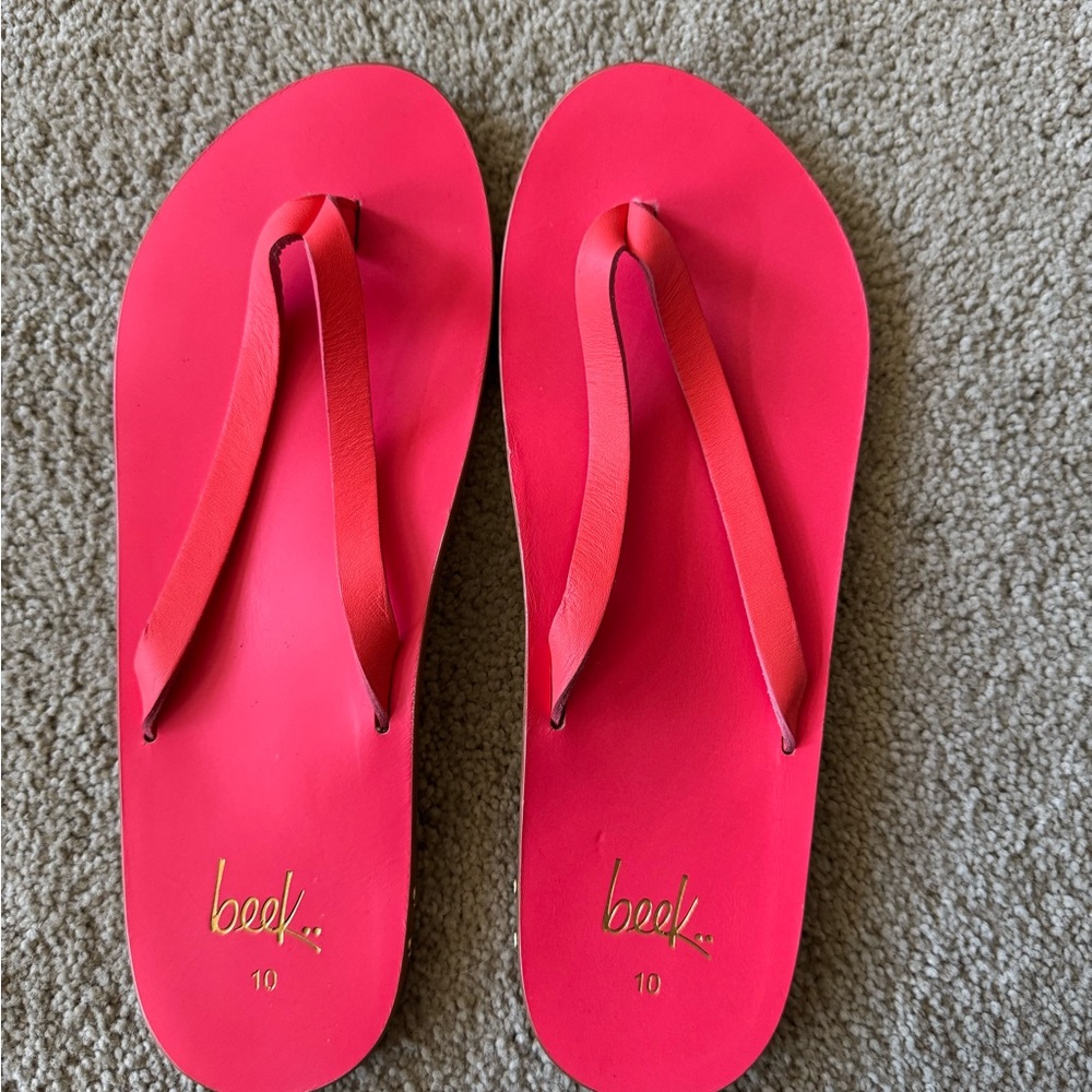 Beek Seabird Leather Thong Sandal Size 10 Hot pink